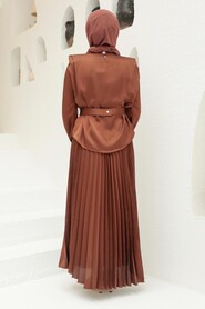  Satin Brown Hijab Engagement Gown 3456KH - 2