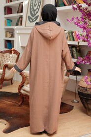 Brown Hijab Turkish Abaya 7683KH - 2