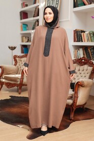 Brown Hijab Turkish Abaya 7683KH - 1