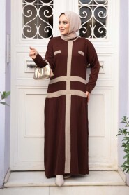 Brown Knit Modest Dress 27503KH - 3