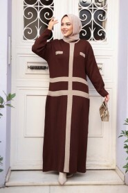 Brown Knit Modest Dress 27503KH - 1