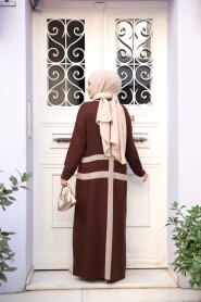 Brown Knit Modest Dress 27503KH - 4