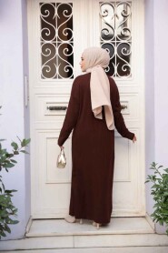 Brown Knit Modest Dress 27504KH - 4
