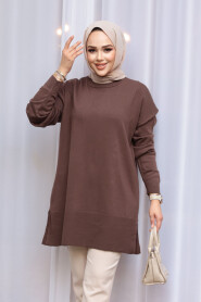 Brown Modest Knit Sweater Tunic 2822KH - 1