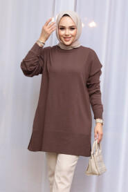 Brown Modest Knit Sweater Tunic 2822KH - 2