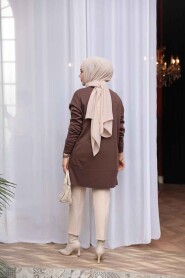 Brown Modest Knit Sweater Tunic 2822KH - 3