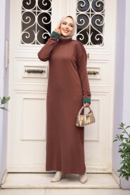 Brown Mercerized Knit Modest Dress 36291KH - 3