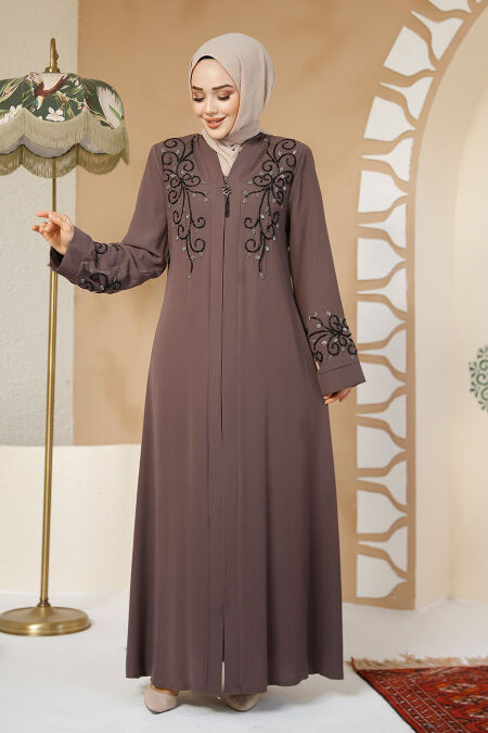 Brown Modest Abaya For Women 29107KH - NEVA STYLE