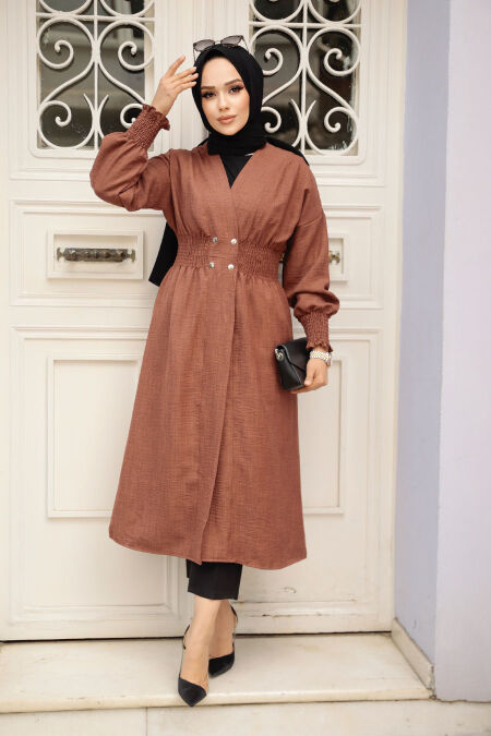 Brown Modest Coat 11872KH - NEVA STYLE