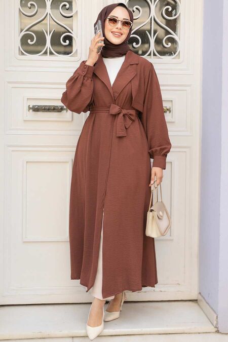 Brown Modest Coat 6822KH - NEVA STYLE