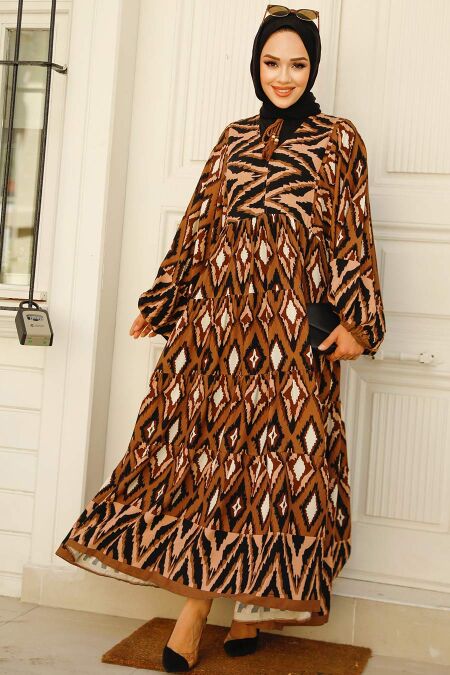 Brown Modest Dress 10235KH - NEVA STYLE