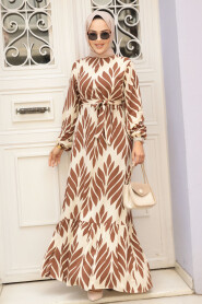 Brown Modest Dress For Women 23432KH - 1