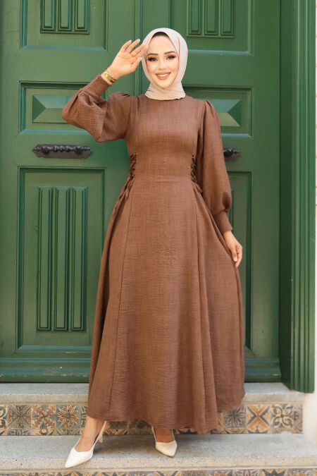 Brown Modest Dress For Women 5962KH - NEVA STYLE
