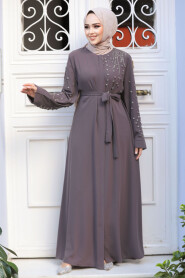 Brown Modest Dubai Abaya 29101KH - 1