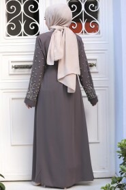 Brown Modest Dubai Abaya 29101KH - 2