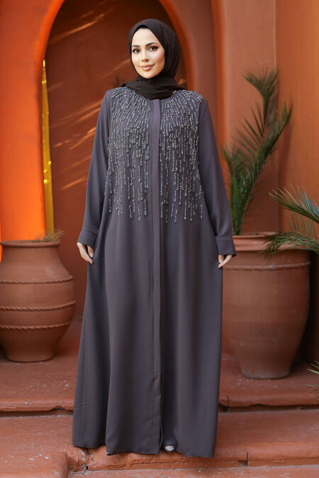 Brown Modest Dubai Abaya 29106KH - NEVA STYLE