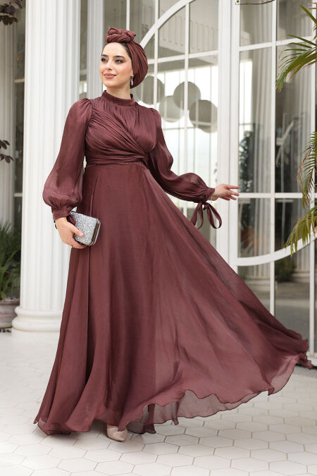 Brown Modest Evening Gown 4823KH - NEVA STYLE