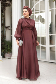 Brown Modest Evening Gown 4823KH - 3