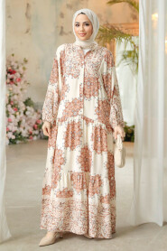 Brown Modest Floral Dress 18234KH - 3