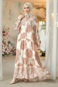 Brown Modest Floral Dress 18234KH - 1