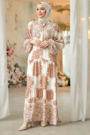 Brown Modest Floral Dress 18234KH - 4