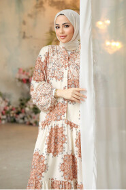 Brown Modest Floral Dress 18234KH - 2