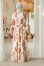 Brown Modest Floral Dress 18234KH - 5