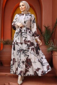 Brown Modest Floral Dress 60831KH - 4