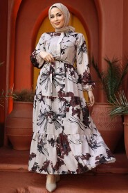 Brown Modest Floral Dress 60831KH - 3