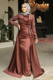 Brown Modest Long Satin Dress 43381KH - 2