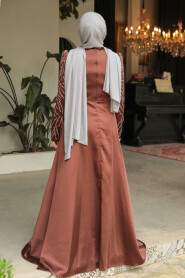 Brown Modest Long Satin Dress 43381KH - 4