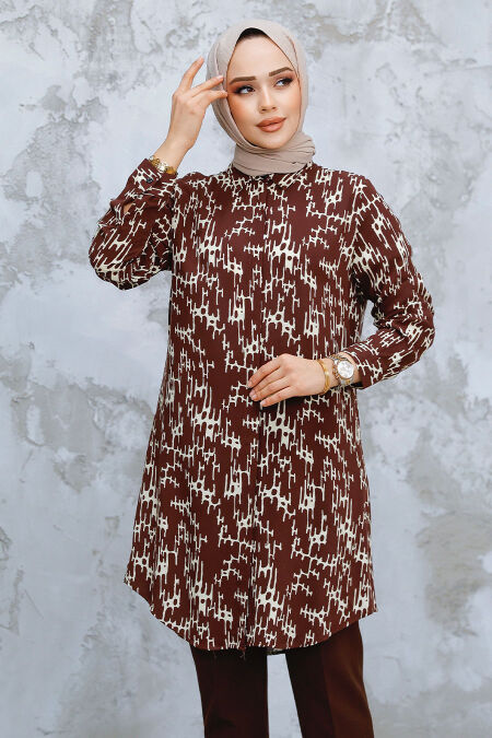 Brown Modest Top 11722KH - NEVA STYLE