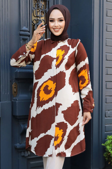 Brown Modest Top 25025KH - NEVA STYLE