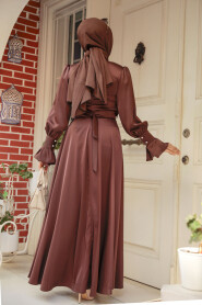 Brown Satin Modest Evening Gown 5983KH - 5