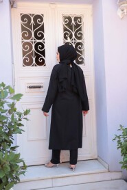 Buckle Detailed Black Modest Two-Piece Set 7675S - 3