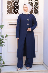 Buckle Detailed Navy Modest Two-Piece Set 7675L - 5