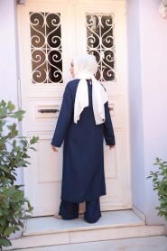 Buckle Detailed Navy Modest Two-Piece Set 7675L - 4