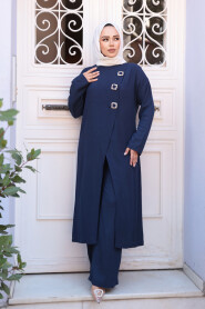 Buckle Detailed Navy Modest Two-Piece Set 7675L - 1