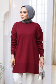 Claret Red Modest Knit Sweater Tunic 2822BR - 1