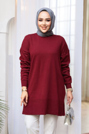 Claret Red Modest Knit Sweater Tunic 2822BR - 2