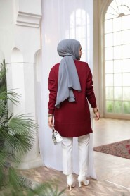 Claret Red Modest Knit Sweater Tunic 2822BR - 3