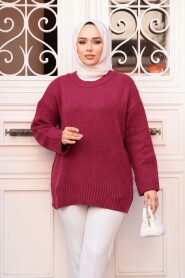 Claret Red Modest Knit Sweater Tunic 55551BR - 2