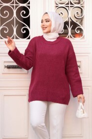 Claret Red Modest Knit Sweater Tunic 55551BR - 1
