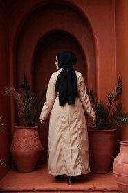 Buttoned Beige Modest Trench Coat 62231BEJ - 3