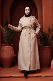Buttoned Beige Modest Trench Coat 62231BEJ - 2