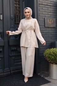 Buttoned Beige Modest Two-Piece Set 30431BEJ - 2