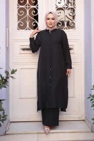 Buttoned Black Modest Three-Piece Set 76591S - 3