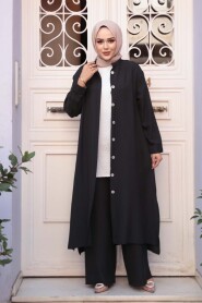 Buttoned Black Modest Three-Piece Set 76591S - 2