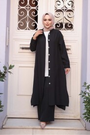 Buttoned Black Modest Three-Piece Set 76591S - 1