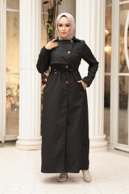 Buttoned Black Modest Trench Coat 62231S - 2
